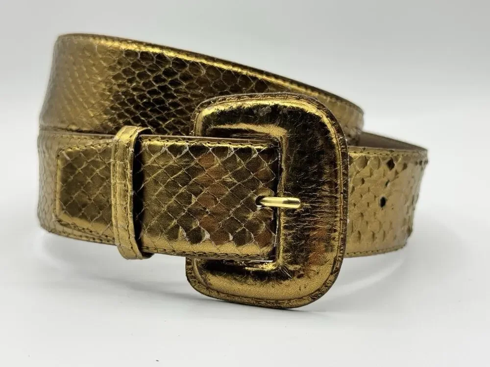 Sunco Genuine Snake Skin W/ Full Grain Lining Gold Metallic Belt Size Large
